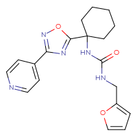 Chemical structure of 3-[(furan-2-yl)methyl]-1-{1-[3-(pyridin-4-yl)-1,2,4-oxadiazol-5-yl]cyclohexyl}urea - CSSB00025687935