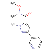 Chemical structure of N-methoxy-N,1-dimethyl-3-(pyridin-3-yl)-1H-pyrazole-5-carboxamide - CSSB00103756678
