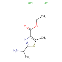 Chemical structure of ethyl 2-(1-aminoethyl)-5-methyl-1,3-thiazole-4-carboxylate dihydrochloride - CSSB21043403479