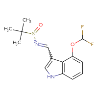 Chemical structure of (S)-N-{[4-(difluoromethoxy)-1H-indol-3-yl]methylidene}-2-methylpropane-2-sulfinamide - CSSB21349248696