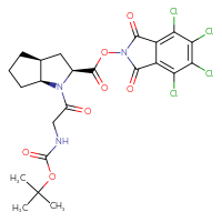 Chemical structure of 4,5,6,7-tetrachloro-1,3-dioxo-2,3-dihydro-1H-isoindol-2-yl (2S,3aS,6aS)-1-(2-{[(tert-butoxy)carbonyl]amino}acetyl)-octahydrocyclopenta[b]pyrrole-2-carboxylate - CSSB20271238526