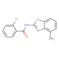 Chemical structure of 2-chloro-N-(4-methyl-1,3-benzothiazol-2-yl)benzamide - CSSB00028002708