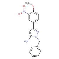 Chemical structure of 1-benzyl-3-(4-methoxy-3-nitrophenyl)-1H-pyrazol-5-amine - CSSB00020652285