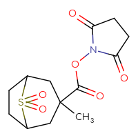 Chemical structure of 2,5-dioxopyrrolidin-1-yl 3-methyl-8,8-dioxo-8λ⁶-thiabicyclo[3.2.1]octane-3-carboxylate - CSSB20271038710