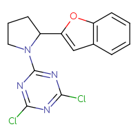 Chemical structure of 2-[2-(1-benzofuran-2-yl)pyrrolidin-1-yl]-4,6-dichloro-1,3,5-triazine - CSSB21332174804