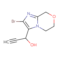 Chemical structure of 1-{2-bromo-5H,6H,8H-imidazo[2,1-c][1,4]oxazin-3-yl}prop-2-yn-1-ol - CSSB21246481601