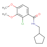 Chemical structure of 2-chloro-N-(cyclopentylmethyl)-3,4-dimethoxybenzamide - CSSB01439296240