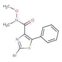 Chemical structure of 2-bromo-N-methoxy-N-methyl-5-phenyl-1,3-thiazole-4-carboxamide - CSSB21151593675