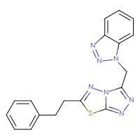 Chemical structure of 1-{[6-(2-phenylethyl)-[1,2,4]triazolo[3,4-b][1,3,4]thiadiazol-3-yl]methyl}-1H-1,2,3-benzotriazole - CSSB00121638078