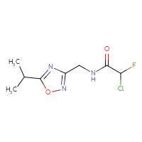 Chemical structure of 2-chloro-2-fluoro-N-{[5-(propan-2-yl)-1,2,4-oxadiazol-3-yl]methyl}acetamide - CSSB21332125160