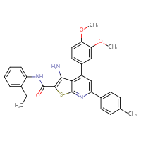 Chemical structure of 3-amino-4-(3,4-dimethoxyphenyl)-N-(2-ethylphenyl)-6-(4-methylphenyl)thieno[2,3-b]pyridine-2-carboxamide - CSSB00103159450