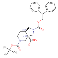 Chemical structure of rac-(3aR,7aS)-5-[(tert-butoxy)carbonyl]-2-{[(9H-fluoren-9-yl)methoxy]carbonyl}-octahydro-1H-pyrrolo[3,4-c]pyridine-3a-carboxylic acid - CSSB21432469072