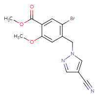 Chemical structure of methyl 5-bromo-4-[(4-cyano-1H-pyrazol-1-yl)methyl]-2-methoxybenzoate - CSSB02074443010