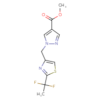 Chemical structure of methyl 1-{[2-(1,1-difluoroethyl)-1,3-thiazol-4-yl]methyl}-1H-pyrazole-4-carboxylate - CSSB06416128068