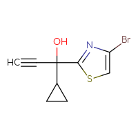 Chemical structure of 1-(4-bromo-1,3-thiazol-2-yl)-1-cyclopropylprop-2-yn-1-ol - CSSB20843415582
