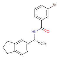Chemical structure of 3-bromo-N-[(1R)-1-(2,3-dihydro-1H-inden-5-yl)ethyl]benzamide - CSSB02073963948