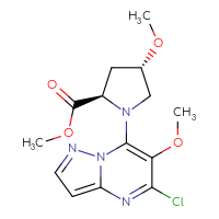 Chemical structure of methyl (2R,4S)-1-{5-chloro-6-methoxypyrazolo[1,5-a]pyrimidin-7-yl}-4-methoxypyrrolidine-2-carboxylate - CSSS14831847621