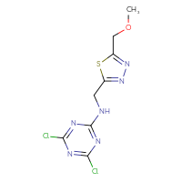 Chemical structure of 4,6-dichloro-N-{[5-(methoxymethyl)-1,3,4-thiadiazol-2-yl]methyl}-1,3,5-triazin-2-amine - CSSB21332127277