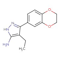 Chemical structure of 3-(2,3-dihydro-1,4-benzodioxin-6-yl)-4-ethyl-1H-pyrazol-5-amine - CSSB00000470549
