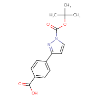 Chemical structure of 4-{1-[(tert-butoxy)carbonyl]-1H-pyrazol-3-yl}benzoic acid - CSSB02130267594