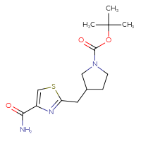 Chemical structure of tert-butyl 3-[(4-carbamoyl-1,3-thiazol-2-yl)methyl]pyrrolidine-1-carboxylate - CSSB01045690551