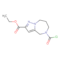 Chemical structure of ethyl 5-(carbonochloridoyl)-4H,5H,6H,7H,8H-pyrazolo[1,5-a][1,4]diazepine-2-carboxylate - CSSB21224762151