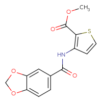 Chemical structure of methyl 3-(2H-1,3-benzodioxole-5-amido)thiophene-2-carboxylate - CSSB00046663614