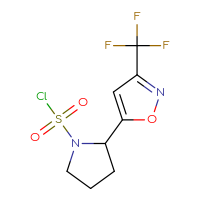 Chemical structure of 2-[3-(trifluoromethyl)-1,2-oxazol-5-yl]pyrrolidine-1-sulfonyl chloride - CSSB21224766424
