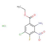 Chemical structure of ethyl 2-amino-5-chloro-4-fluoro-3-nitrobenzoate hydrochloride - CSSB20963522694