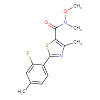Chemical structure of 2-(2-fluoro-4-methylphenyl)-N-methoxy-N,4-dimethyl-1,3-thiazole-5-carboxamide - CSSB02036237898
