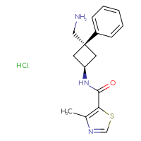 Chemical structure of 4-methyl-N-[(1r,3r)-3-(aminomethyl)-3-phenylcyclobutyl]-1,3-thiazole-5-carboxamide hydrochloride - CSSB00161161729
