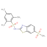 Chemical structure of N-(6-methanesulfonyl-1,3-benzothiazol-2-yl)-2,4,6-trimethylbenzene-1-sulfonamide - CSSB00026449629