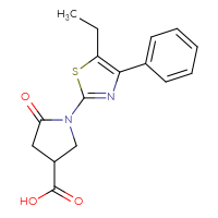 Chemical structure of 1-(5-ethyl-4-phenyl-1,3-thiazol-2-yl)-5-oxopyrrolidine-3-carboxylic acid - CSSB00138414894
