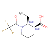 Chemical structure of rac-(2R,3R)-2-ethyl-1-(2,2,2-trifluoroacetyl)piperidine-3-carboxylic acid - CSSB20620682792
