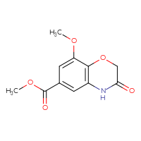 Chemical structure of methyl 8-methoxy-3-oxo-3,4-dihydro-2H-1,4-benzoxazine-6-carboxylate - CSSB00025729625