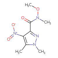 Chemical structure of N-methoxy-N,1,5-trimethyl-4-nitro-1H-pyrazole-3-carboxamide - CSSB01395047022