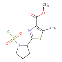 Chemical structure of methyl 2-[1-(chlorosulfonyl)pyrrolidin-2-yl]-5-methyl-1,3-thiazole-4-carboxylate - CSSB21224764999