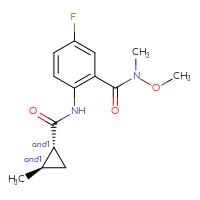 Chemical structure of rac-5-fluoro-N-methoxy-N-methyl-2-[(1R,2R)-2-methylcyclopropaneamido]benzamide - CSSB21291564066