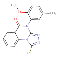 Chemical structure of 4-(2-methoxy-5-methylphenyl)-1-sulfanyl-4H,5H-[1,2,4]triazolo[4,3-a]quinazolin-5-one - CSSB00000686153
