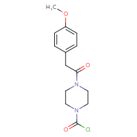 Chemical structure of 4-[2-(4-methoxyphenyl)acetyl]piperazine-1-carbonyl chloride - CSSB21224771410