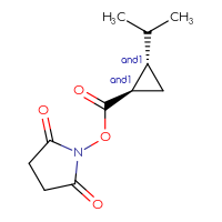 Chemical structure of rac-2,5-dioxopyrrolidin-1-yl (1R,2S)-2-(propan-2-yl)cyclopropane-1-carboxylate - CSSB02148372634