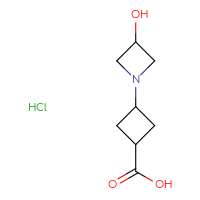 Chemical structure of 3-(3-hydroxyazetidin-1-yl)cyclobutane-1-carboxylic acid hydrochloride - CSSB00138437649