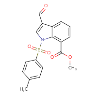 Chemical structure of methyl 3-formyl-1-(4-methylbenzenesulfonyl)-1H-indole-7-carboxylate - CSSB21332145899