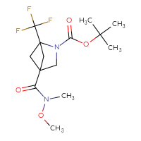 Chemical structure of tert-butyl 4-[methoxy(methyl)carbamoyl]-1-(trifluoromethyl)-2-azabicyclo[2.1.1]hexane-2-carboxylate - CSSB14914869156