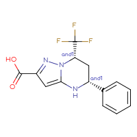 Chemical structure of rac-(5R,7S)-5-phenyl-7-(trifluoromethyl)-4H,5H,6H,7H-pyrazolo[1,5-a]pyrimidine-2-carboxylic acid - CSSB20620676239