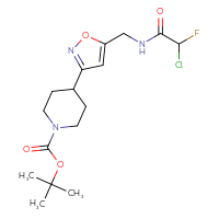 Chemical structure of tert-butyl 4-{5-[(2-chloro-2-fluoroacetamido)methyl]-1,2-oxazol-3-yl}piperidine-1-carboxylate - CSSB21332120289