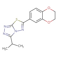 Chemical structure of 6-(2,3-dihydro-1,4-benzodioxin-6-yl)-3-(propan-2-yl)-[1,2,4]triazolo[3,4-b][1,3,4]thiadiazole - CSSB00121637682