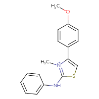 Chemical structure of 4-(4-methoxyphenyl)-3-methyl-2-(phenylamino)-1,3-thiazol-3-ium - CSSB20620723811