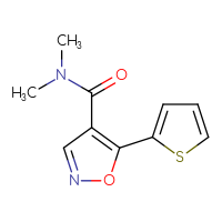 Chemical structure of N,N-dimethyl-5-(thiophen-2-yl)-1,2-oxazole-4-carboxamide - CSSB21043406789