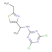Chemical structure of 4,6-dichloro-N-[1-(2-ethyl-1,3-thiazol-4-yl)ethyl]-1,3,5-triazin-2-amine - CSSB21332170690
